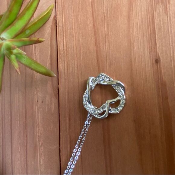 Silver Double Heart Necklace Made w/ Swarovski Crystal - Picture 6 of 9